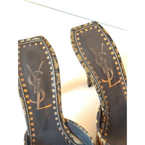 Vtg YSL Yves Saint Laurent Casablanca slide sandals chocolate canvas size 36 - Picture 2 of 12